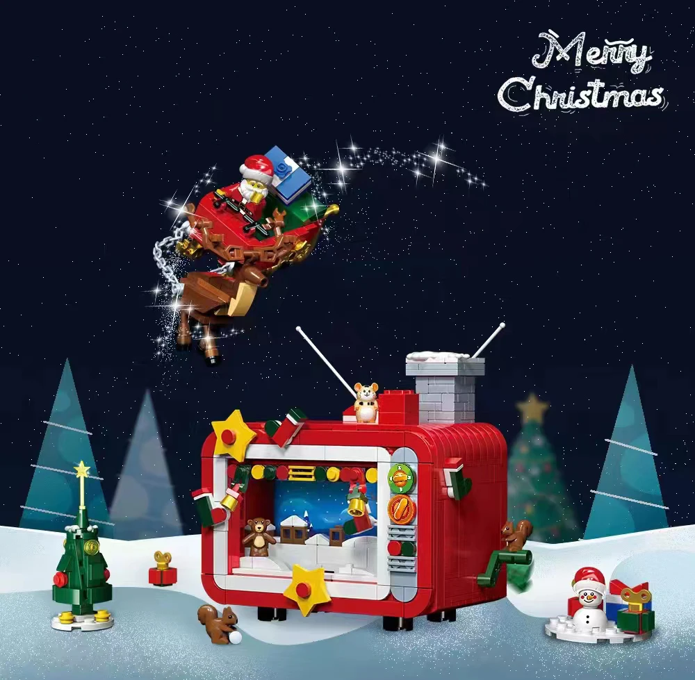 

2022 Новые товары для празднования Рождества, Рождественский подарок с связью, сшитые ТВ строительные блоки, Игрушечная модель, подарок для ребенка