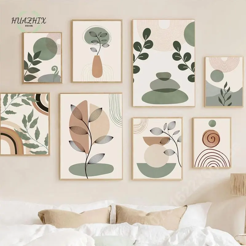 

Abstract Plant Canvas Painting Posters Prints Geometry Line Leaves Sun Rainbow Home Decor Nordic Wall Picture For Living Room