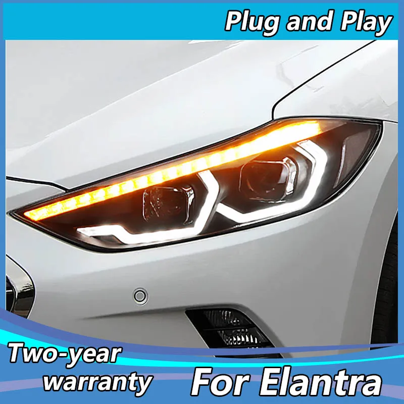 Car Styling For Hyundai Elantra Headlights 2016-2019 LED Headlight DRL Bi Xenon Lens High Low Beam Parking Fog Lamp Accessories