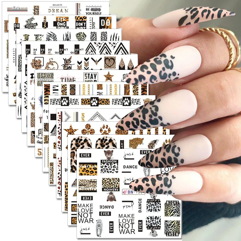 12 шт. переводные наклейки для ногтей с леопардовым принтом |