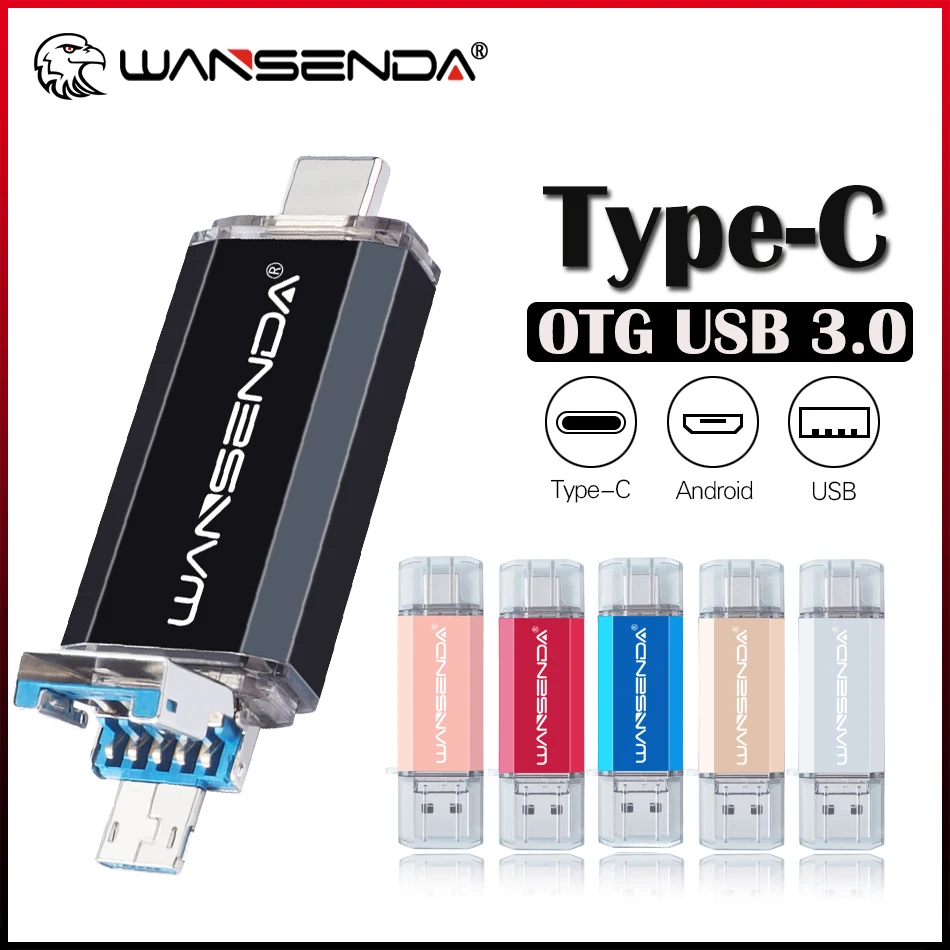 

WANSENDA OTG USB флеш-накопитель, 3 в 1, USB 3,0, TYPE C и Micro USB, 32 ГБ, 64 ГБ, 128 ГБ, 256 ГБ, 512 ГБ