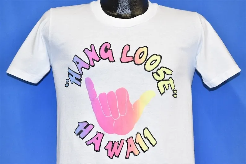 Футболка 80-х годов Hang Loose Hawaii Shaka Sign Rainbow маленькая