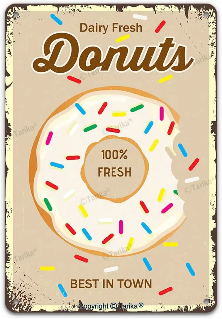 Vntage Donut Tn Sgn Dary Fresh Donuts Best n Town Art Poster Pantng Металлическая табличка Настенный декор для