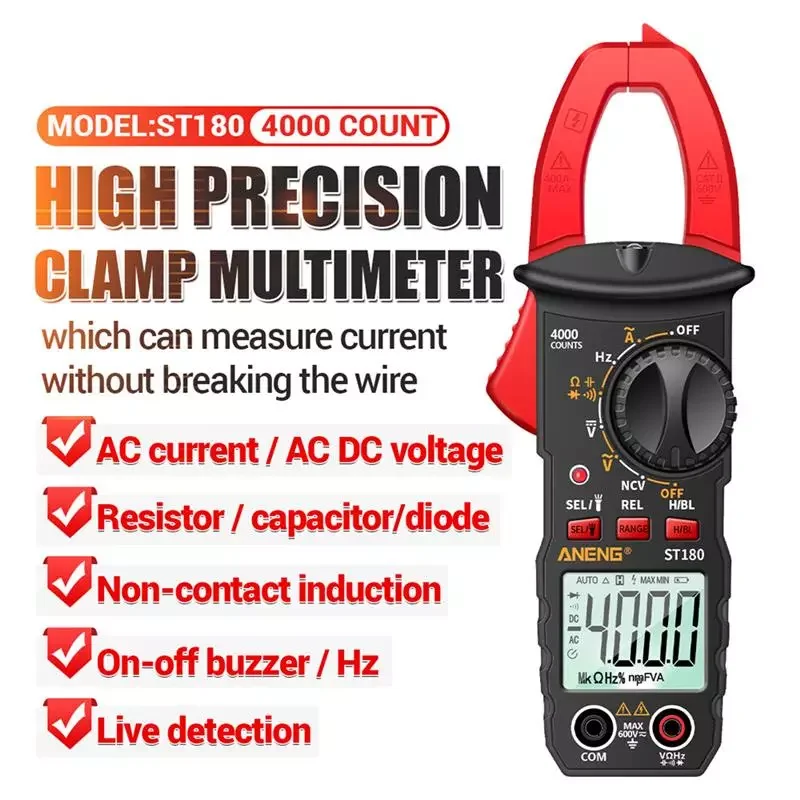 

ANENG Digital Clamp Meter 4000 Counts AC Current Multimeter Ammeter Voltage Tester Frequency Capacitance NCV Ohm Tool