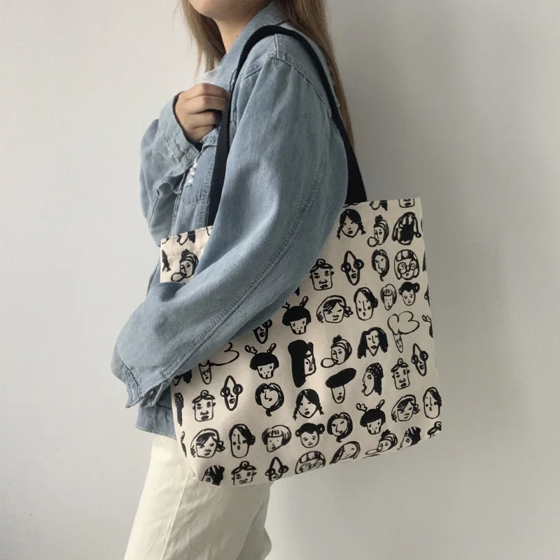 

Большая женская сумка-тоут для покупок, холщовые сумки на плечо для женщин, Новые товары, хлопковая Экологически чистая сумка-шоппер с мульт...