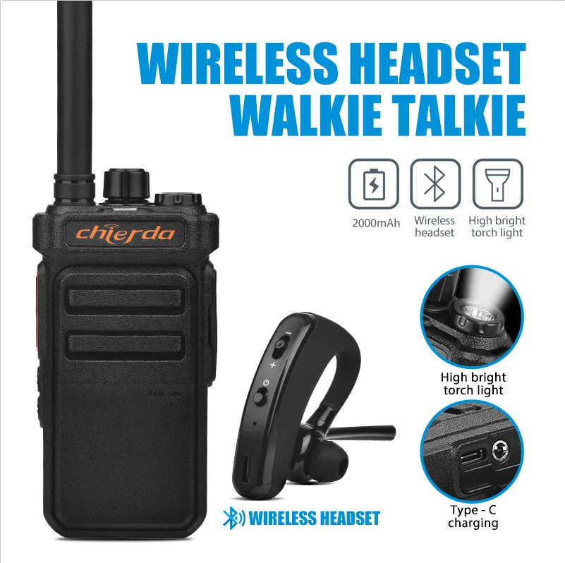 Chierda 101PLUS Bluetooth Walkie Talkie IP54 Waterproof Radio Wireless Earphone Two Way Radio