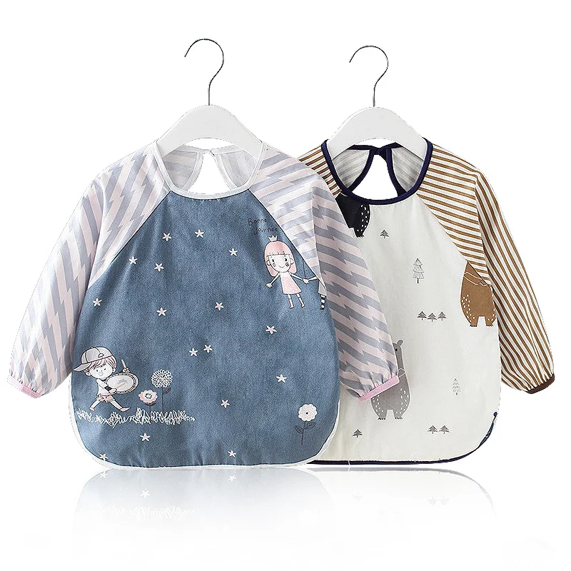 Нагрудник детский с длинным рукавом из хлопка водостойкий двусторонний | Детская