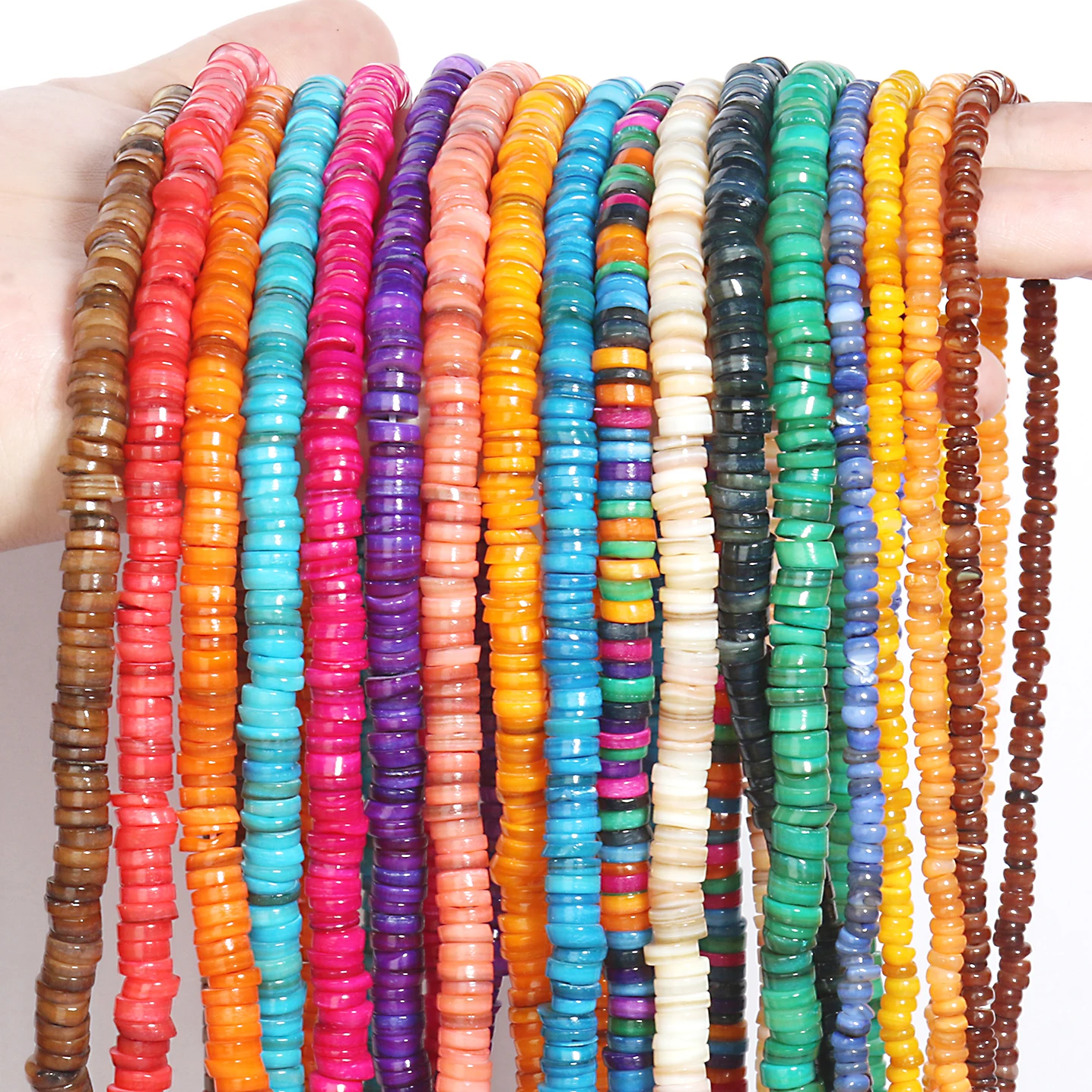 

Natural Freshwater Colourful Shell Beads Mother Of Pearl Flat Round Rondelle Chips Disk Slice Loose Beads For Jewelry Making