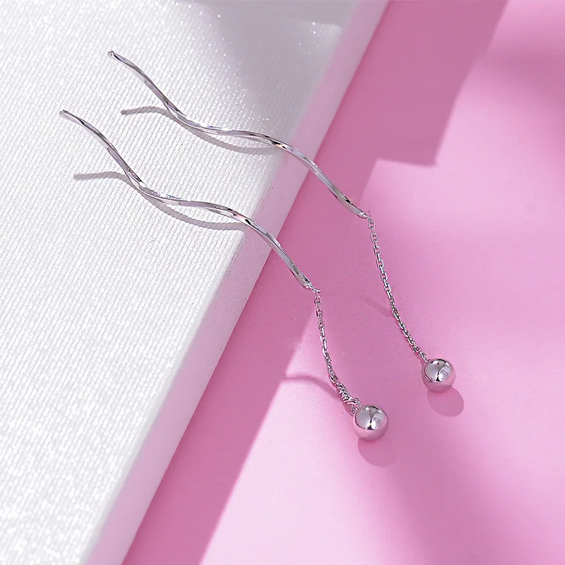 

Fine Pure Platinum 950 Earrings Drop For Women Small Ball Weave Link Earrings Dangle Hook 1.5-1.7g Stamp Pt950