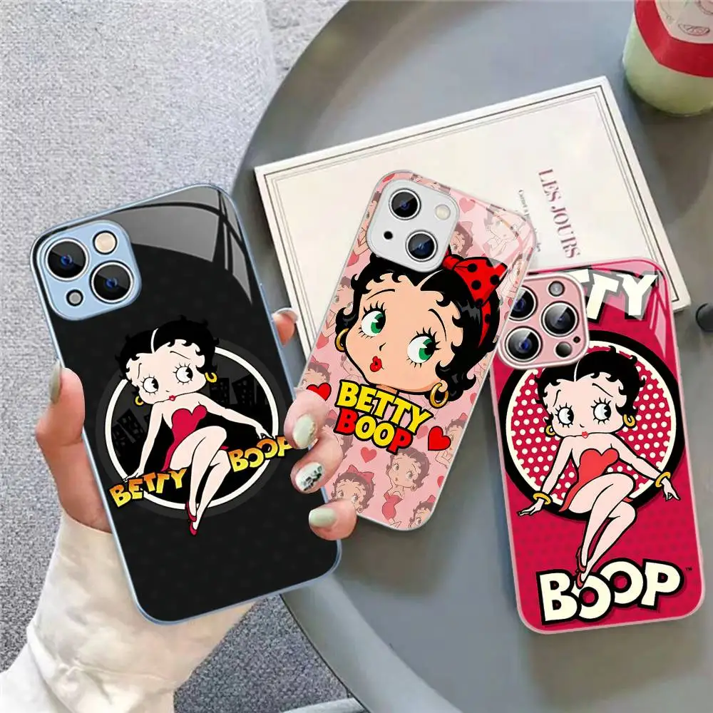 Фото Защитное стекло с изображением Бетти Боп для iPhone 14, 13, 12, 11 Pro, Mini, XS MAX, 14 Plus, X, XS, XR №1