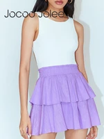 jocoo jolee cute purple ruffles women mini skirt kawaii solid color elastic waist girl pencil miniskirt fairycore preppy 2022