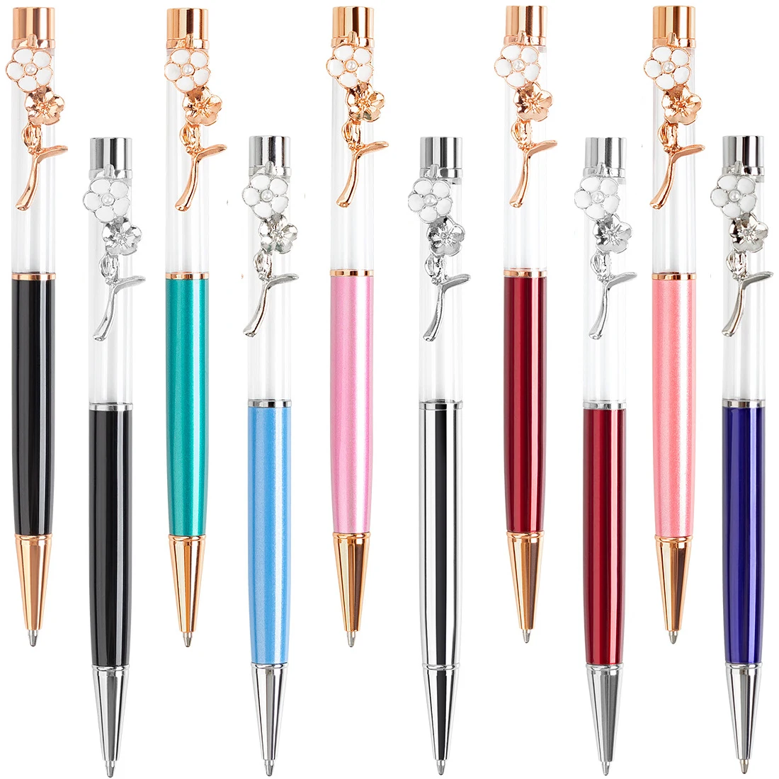 50Pcs Empty Tube Floating DIY Liquid Flower Sand Filled Creative Metal Ballpoint Pens School Office Supplies Gifts Custom Logo