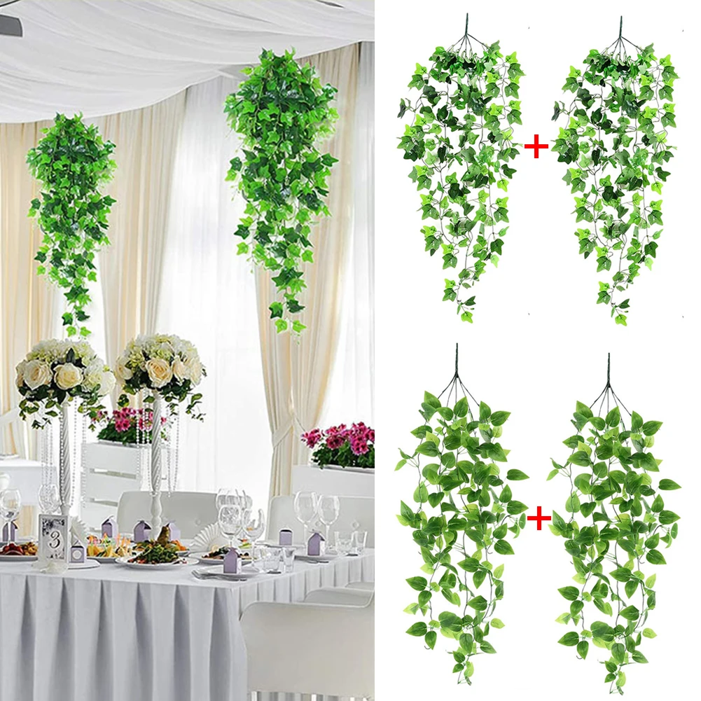 

2 Strands 3.6FT Artificial Vine Ivy Green Fake Leaves Garland Plant Foliage Home Decor Plastic Rattan String Wall Decor Plants