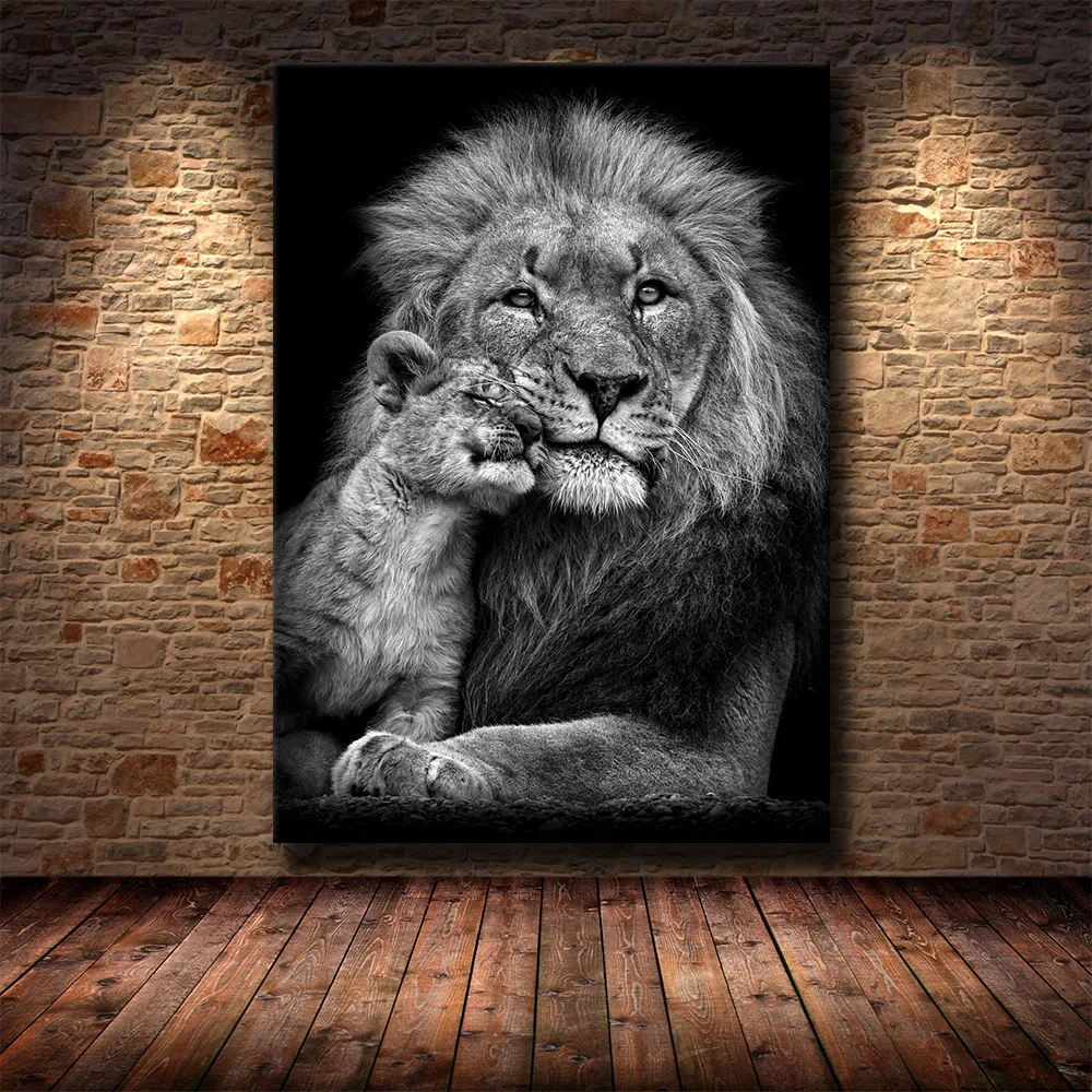 

African Wild Lions Lover Silk Paintings on The Wall Art Lions Poster and Prints Black and White Animals Art Pictures
