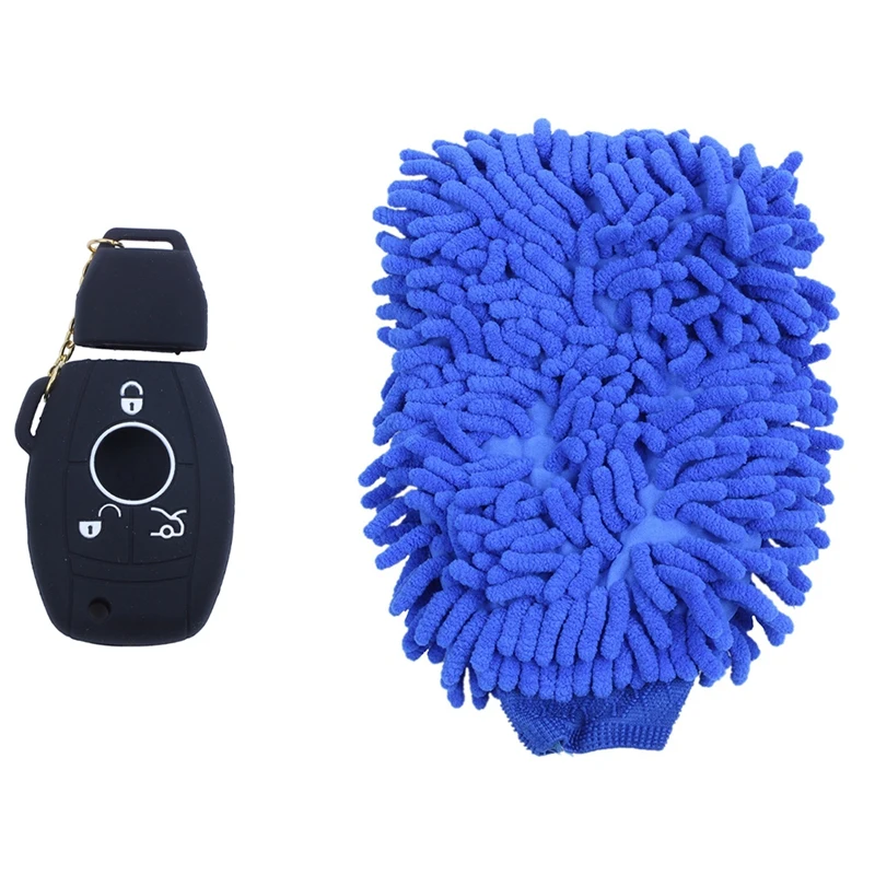 

1X Silicone Cover Skin Jacket For MERCEDES BENZ Smart Key & 2X Microfiber Chenille Super Absorbent Wash And Wax Glove