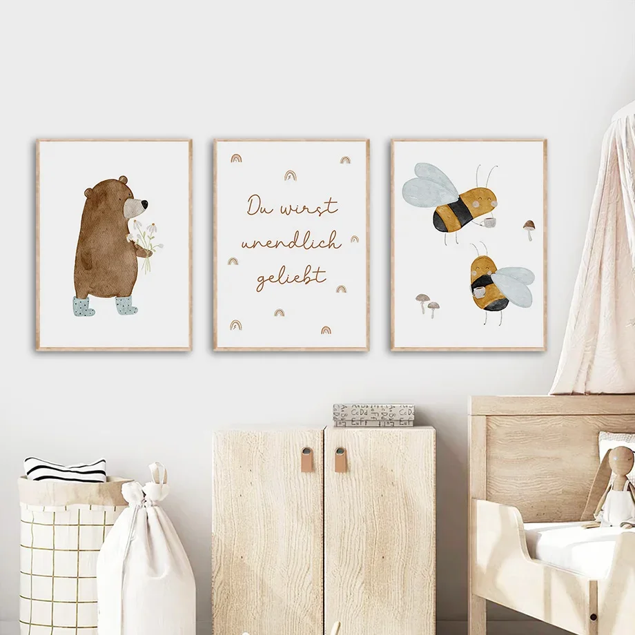 Стиль Бохо Мультяшные Животные Мотивы Настенный Художественный Постер - Медведь