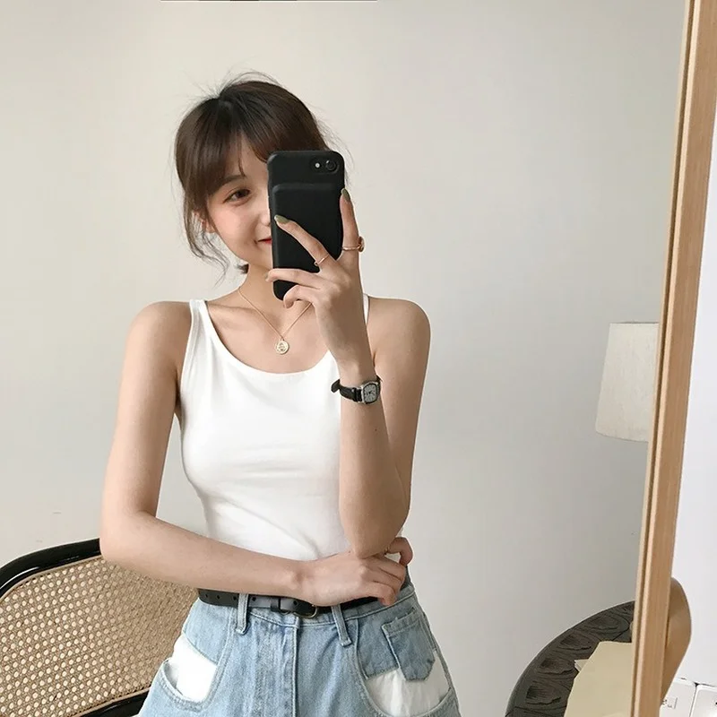 

Summer New Solid Color All-match Sexy Casual Outer Wear Vest Short Suspenders Solid Color Inner Bottoming Shirt Sleeveless Top