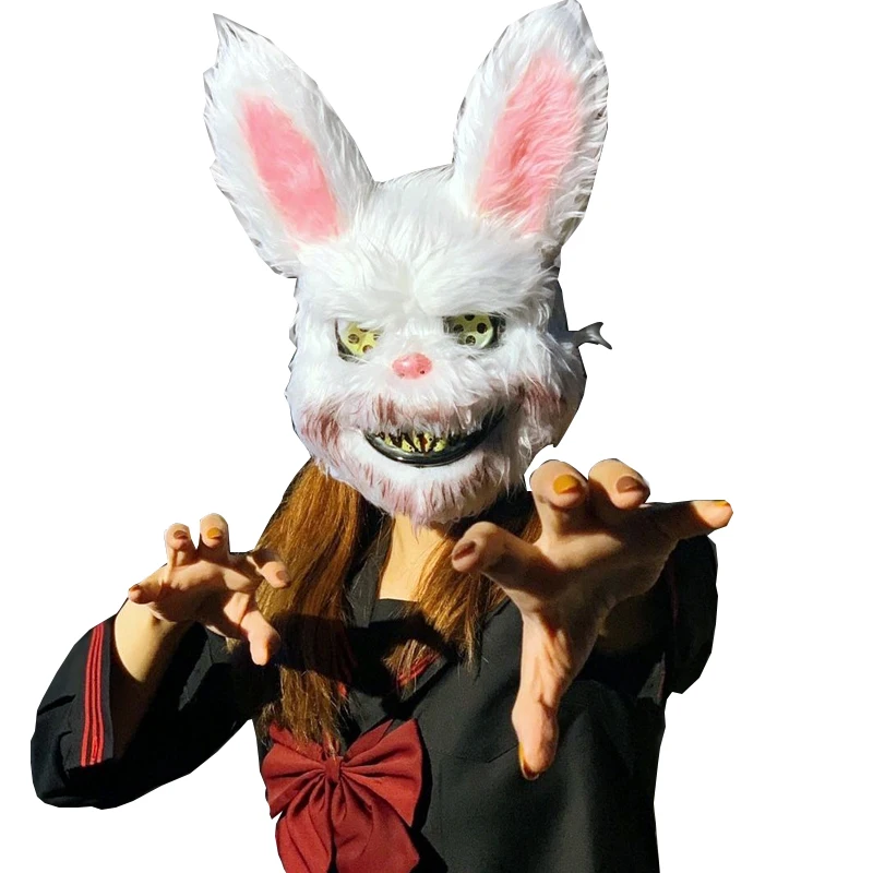 

Bloody Killer Rabbit Mask Clown Bunny Scary Halloween Mask Teddy Bear Halloween Party Plush Cosplay Horror Mask for Kids Adults