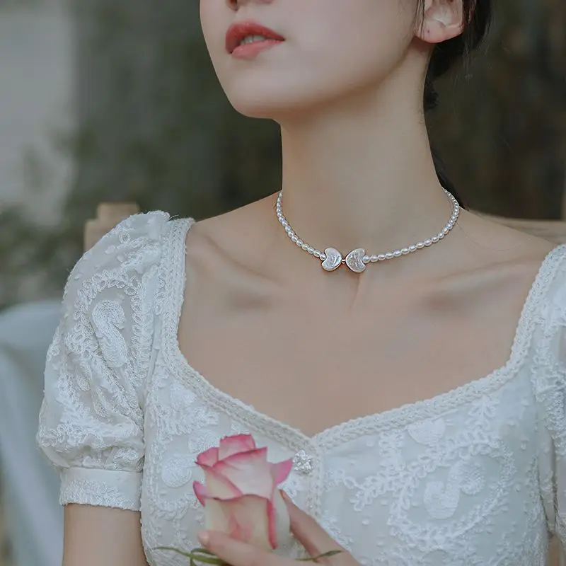 Цепочка женская с натуральным пресноводным жемчугом ожерелье кулоном в форме