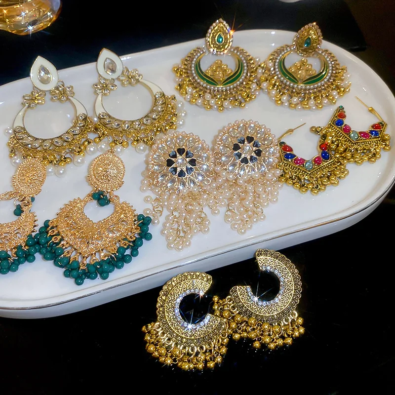 Женские серьги с бахромой и жемчугом в этническом стиле