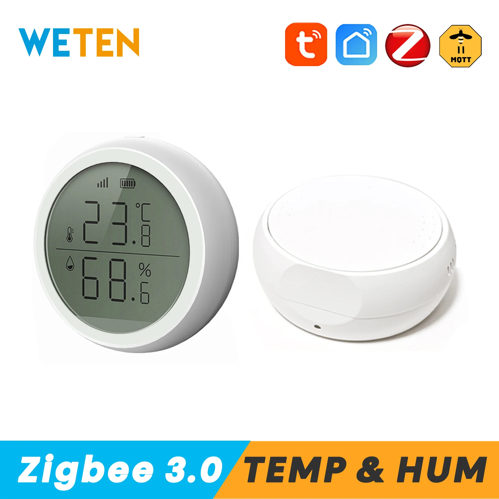 Tuya Zigbee Smart Temperature Humidity Sensor Detector Round Screen Wireless Hygrometer Thermometer Smart Life APP Zigbee2mqtt