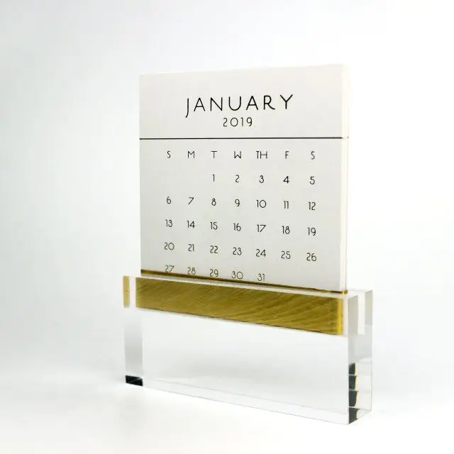 Customized acrylic plastic desktop calendar 2021 with pen holder, table calendar