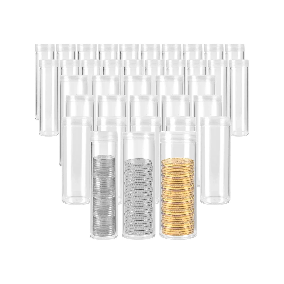

35 Pieces Coin Tubes Assorted Sizes Coin Storage Tubes Clear Plastic Coin Tubes Nickel Coin Tubes