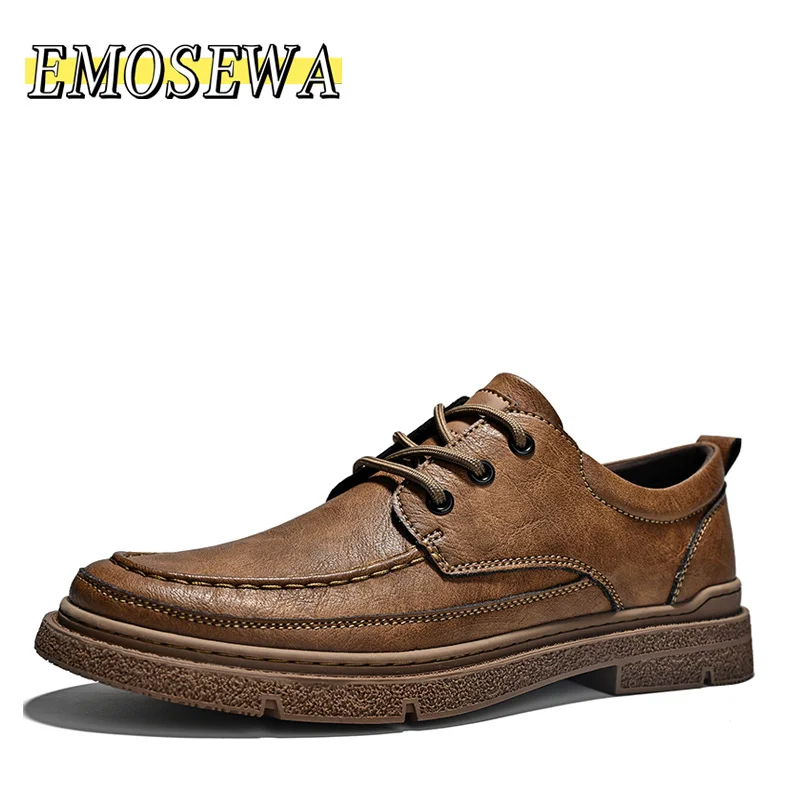 

New Leather Casual Shoes Handmade Fashion Comfortable Leather Shoes men outdoor lace up oxfords Daily Dating Men's white Shoes