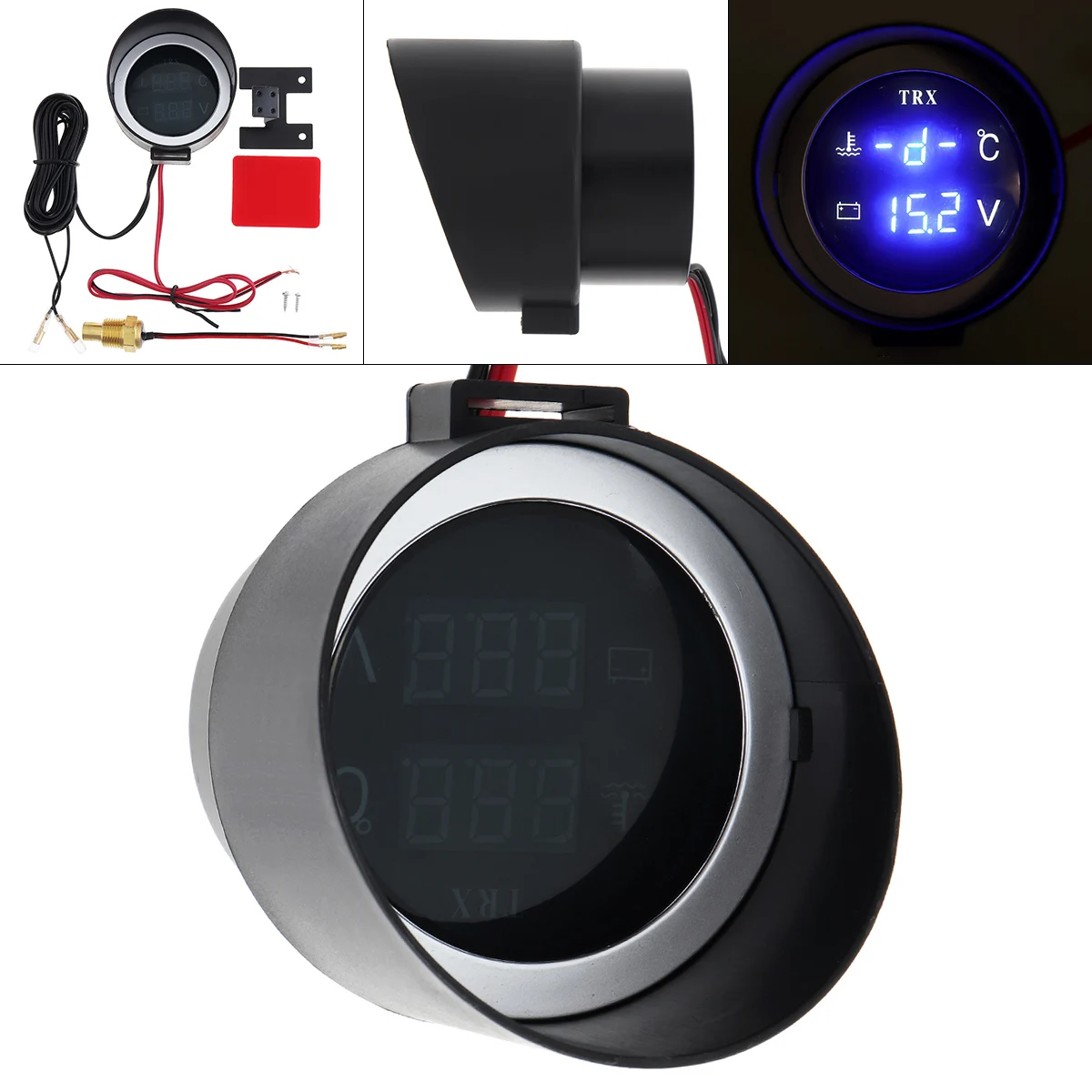 

12V / 24V Blue Light LCD Digital Dispaly Voltmeter Water Temp Gauge Meter with M10 Sensor for Car Vehicle Gauge Tools