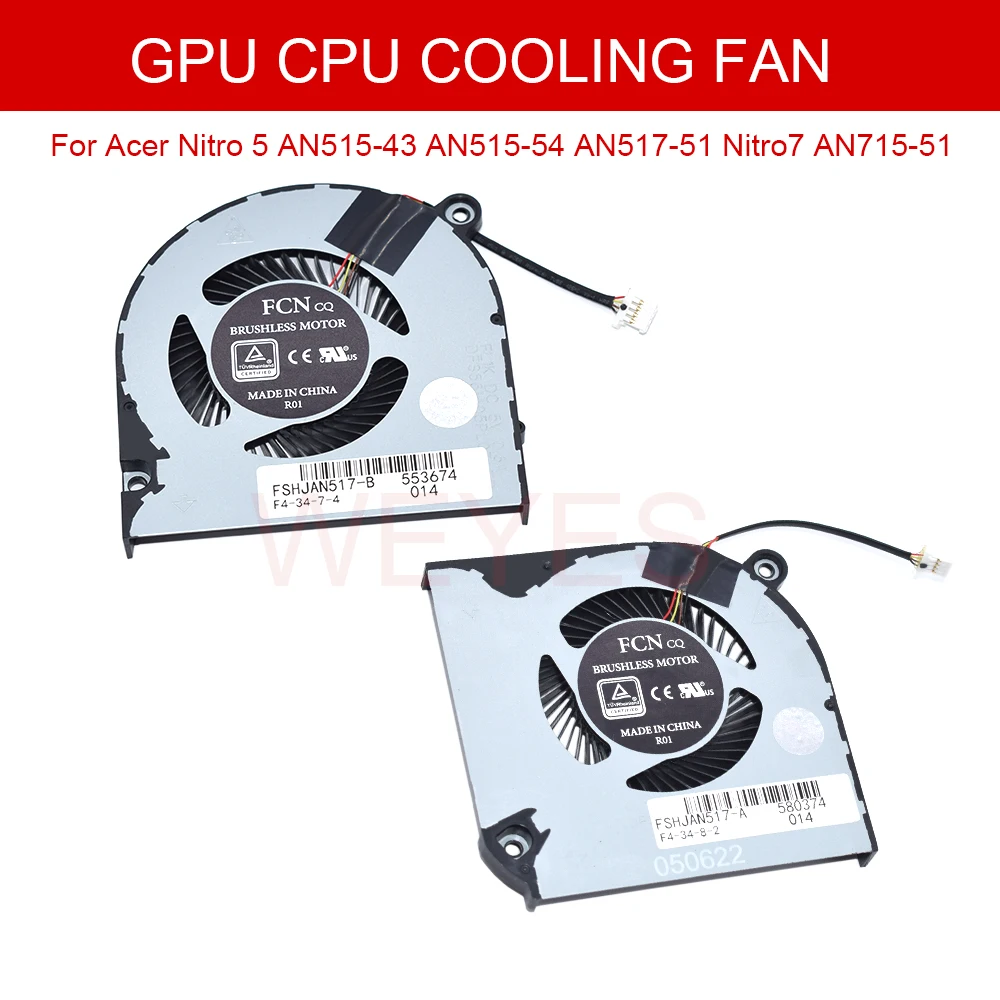 

Новый вентилятор для ЦП и графического процессора 5 в постоянного тока для ноутбука Acer Nitro 5 AN515-43 AN515-54 nitroтройной 7 AN517-51 N18C3 кулер для ноутбука 4-контактный кулер-радиатор для ПК