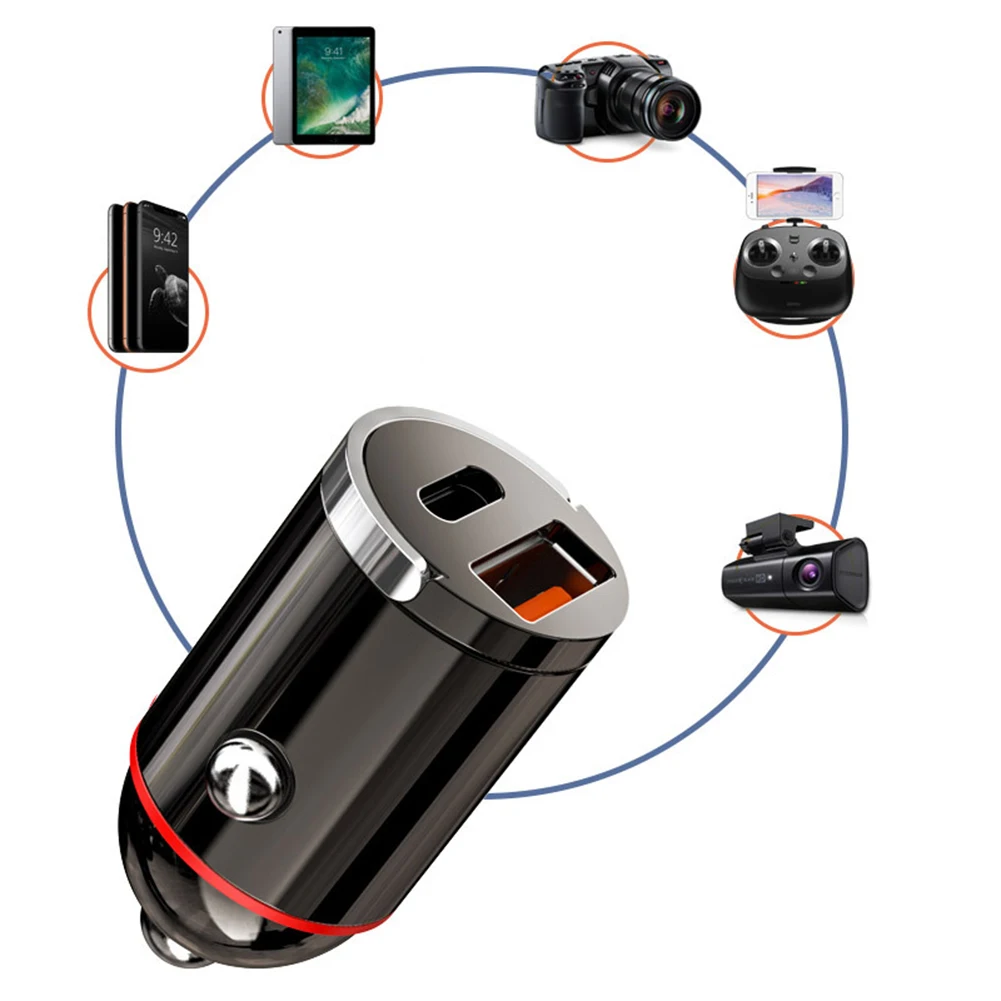 

PD+QC3.0 Car Charger Fast Charing 2 Port 12-24V Cigarette Socket Lighter Car USBC Charger For Mobile Phone DVR MP3
