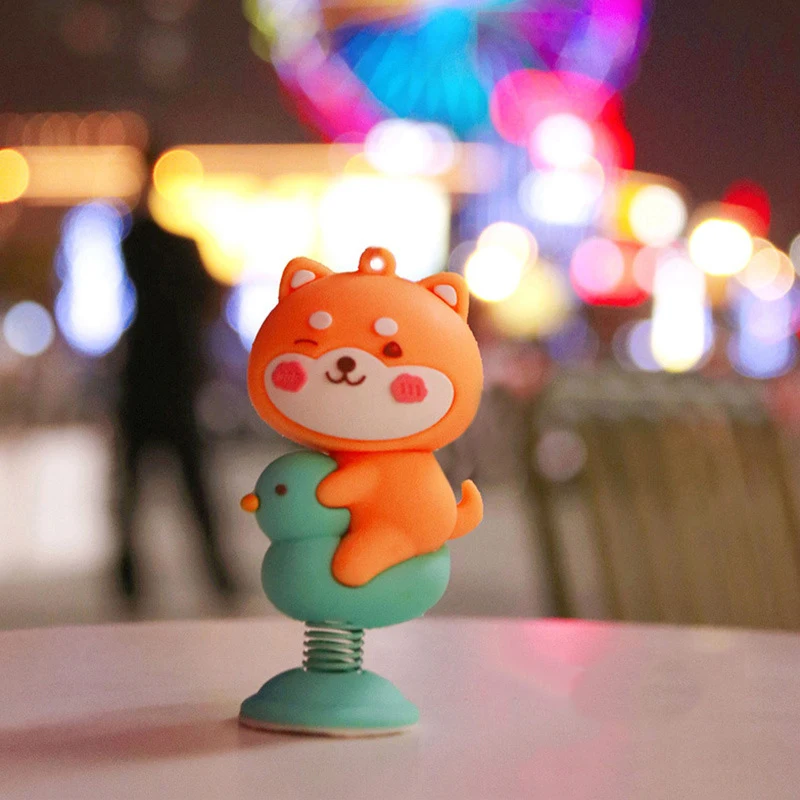 

Anime Cute Animal Shaking Head Spring Toys Car Panel Dashboard Decoration PVC Car Ornament Doll Auto Interior Accessories Gift
