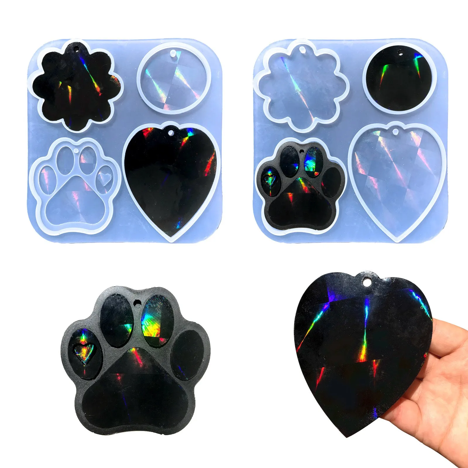 Molde holográfico de silicona con diseño de pata de perro, molde holográfico para joyería, llavero, colgante, DIY