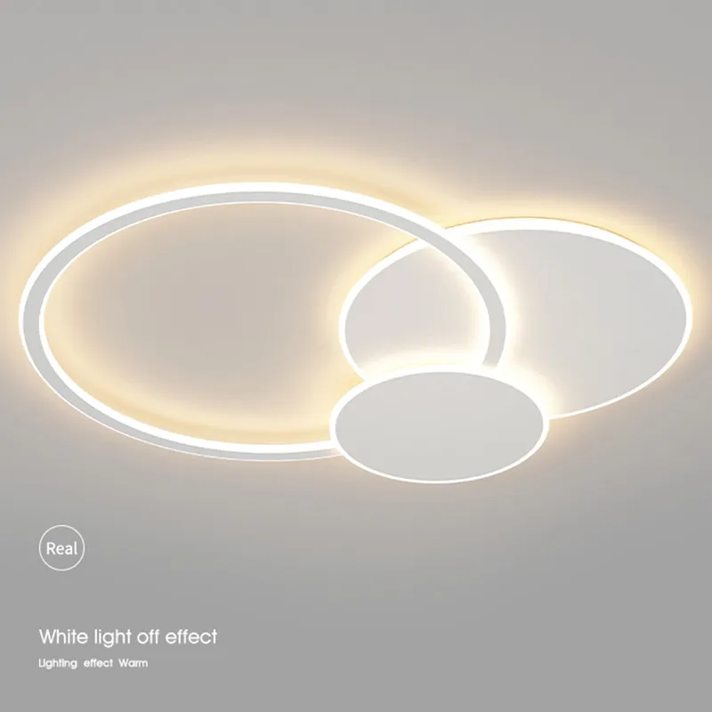 

Modern Nordic LED Ceiling Lamp For Living Room Bedroom Dining Kitchen Chandelier White Round Ring Design Remote Control Light
