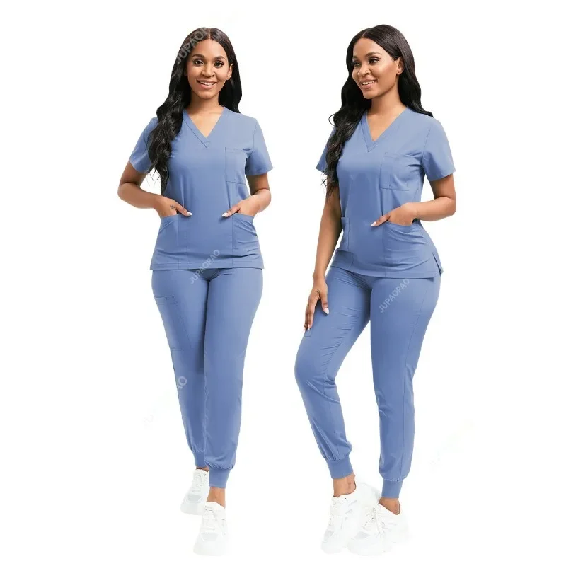 Женская униформа медсестры JUPAOPAO с коротким рукавом и v-образным вырезом тканевый