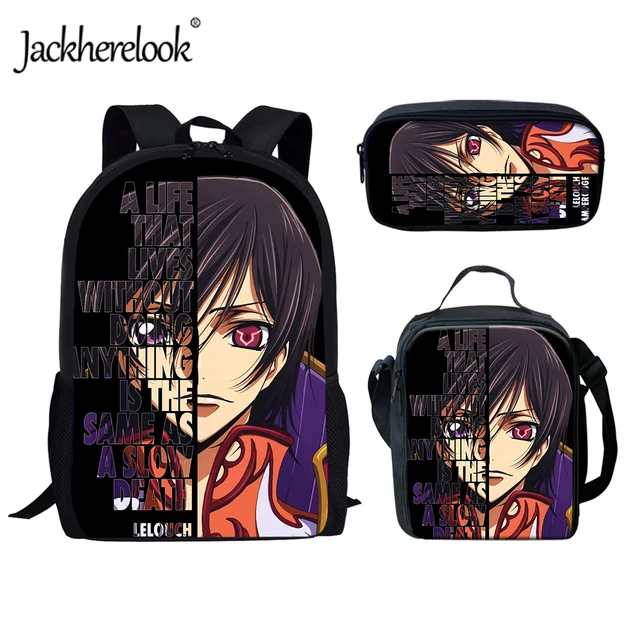

Jackherelook Geass Lelouch с аниме принтом для подростков, детская школьная сумка, сумка для обеда, сумка для карандашей, студенческий ежедневный рюкзак...