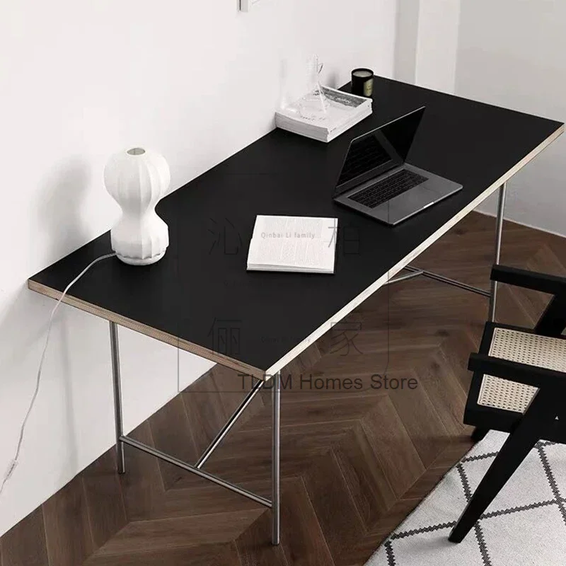 Stainless Steel Leg Rectangular Solid Wood Conference Table Office Desk Writing Living Room Mesa Furniture KMOD