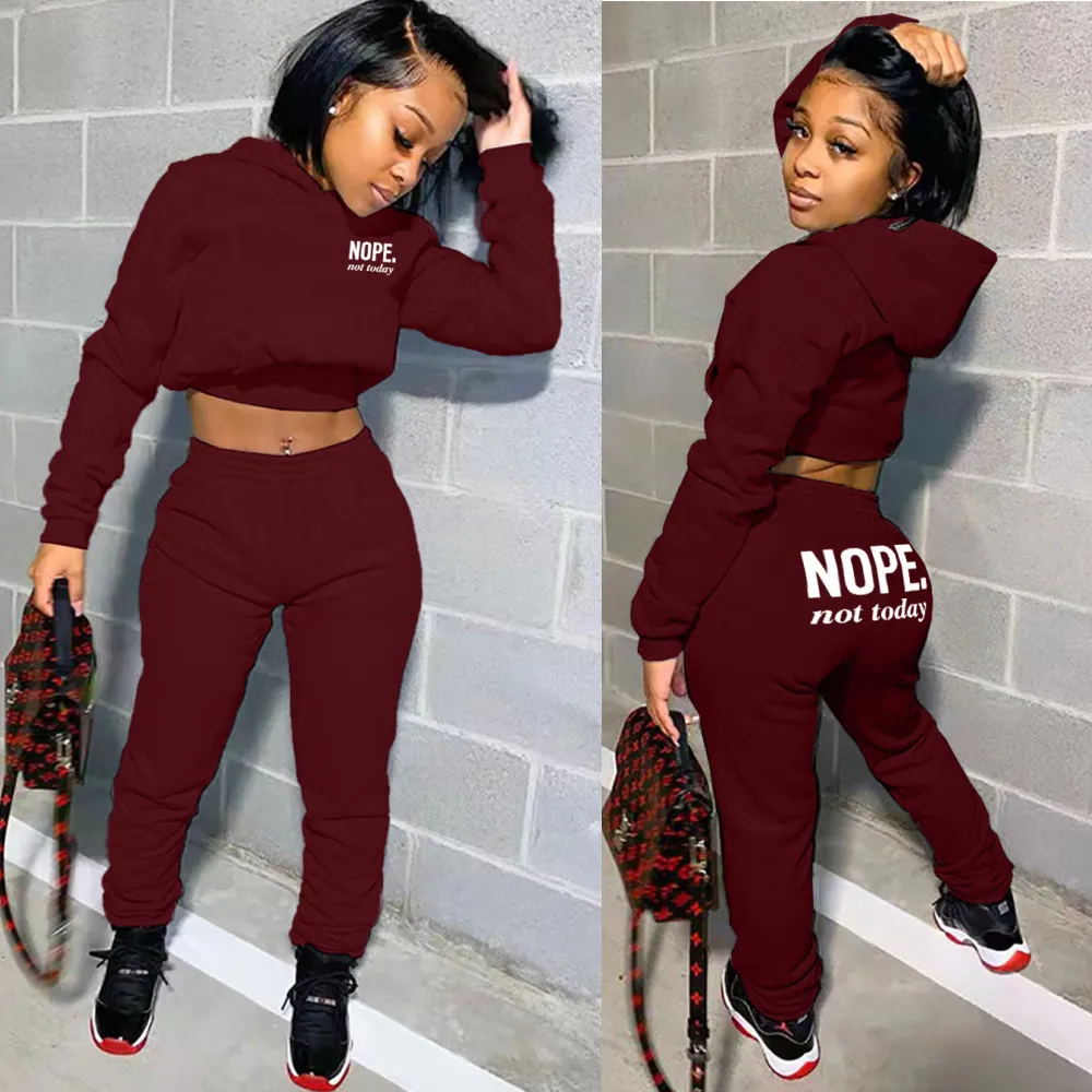 Autumn and Winter Women's New Casual Fashion Alphabet Printed Hoodie Two Piece Set Women