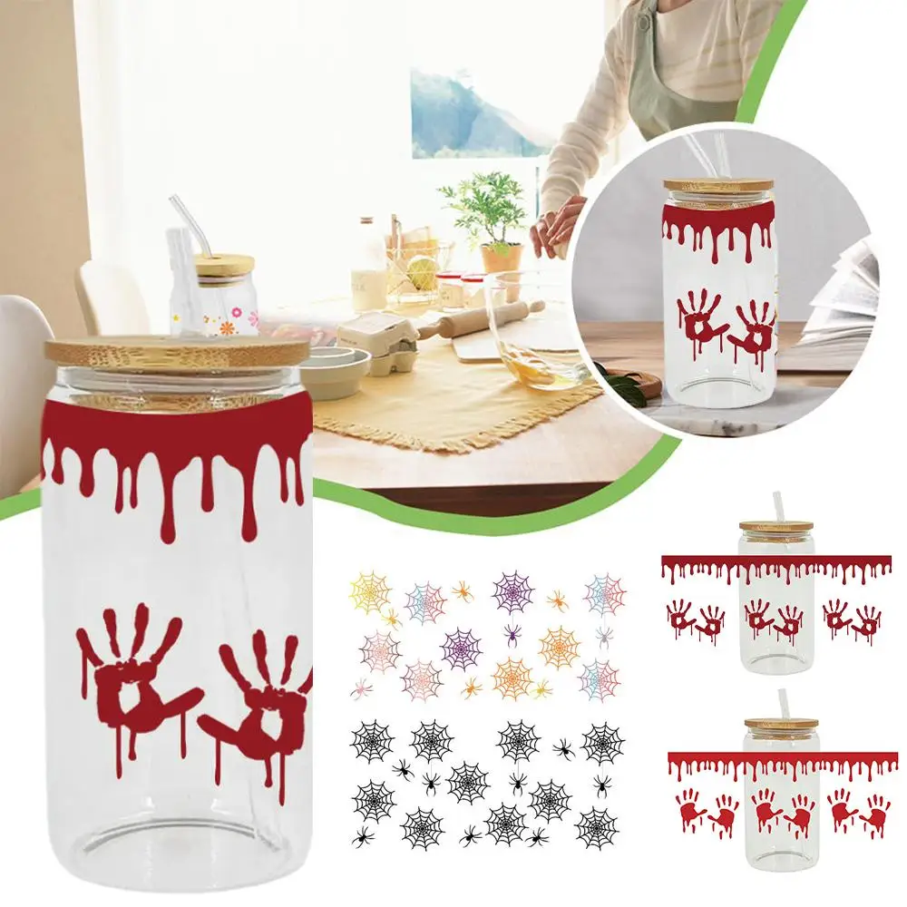 

4Styles UV DTF Transfer Sticker Halloween For The 16oz Libbey Glasses Wraps Bottles Cup Can DIY Waterproof Easy To Custom D H3K8