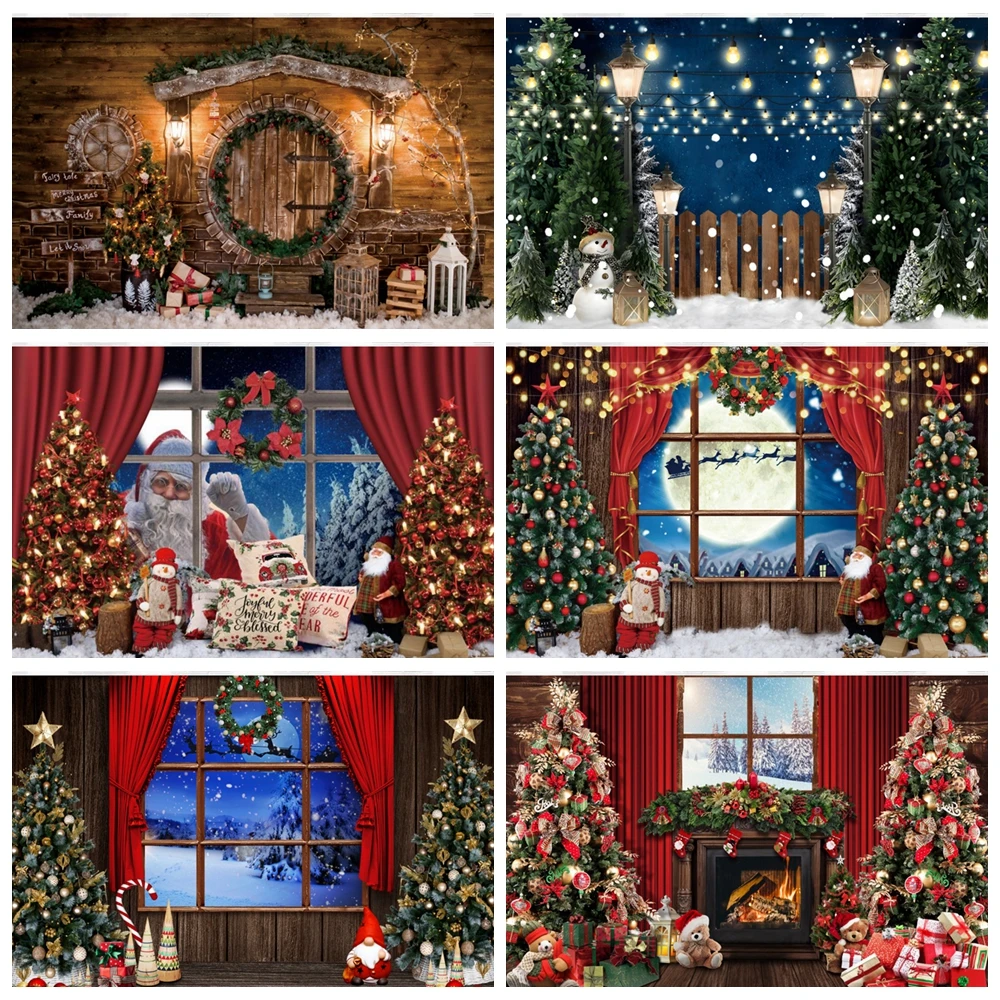 

Christmas Fireplace Backdrop Window Santa Claus Winter Snow Barn Snowman Candy Shop Photography Background Photo Studio Banner
