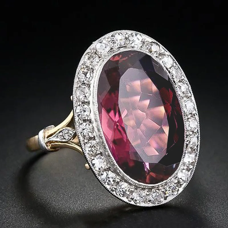 

DONGDONG Big Oval Rose Red Cubic Zirconia Women's Ring Luxury Women's Jewelry Party Best Mother Gift Bright CZ Ring
