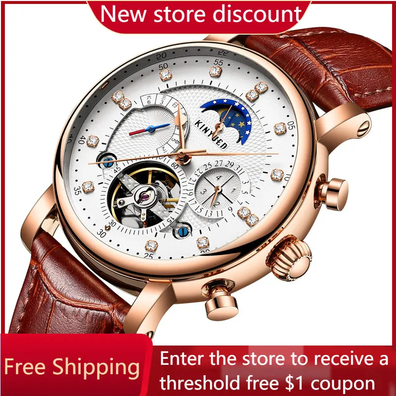 

Fully Automatic Fashion Leather Diamond-encrusted Stars Men's Tourbillon Hollow Mechanical Watch