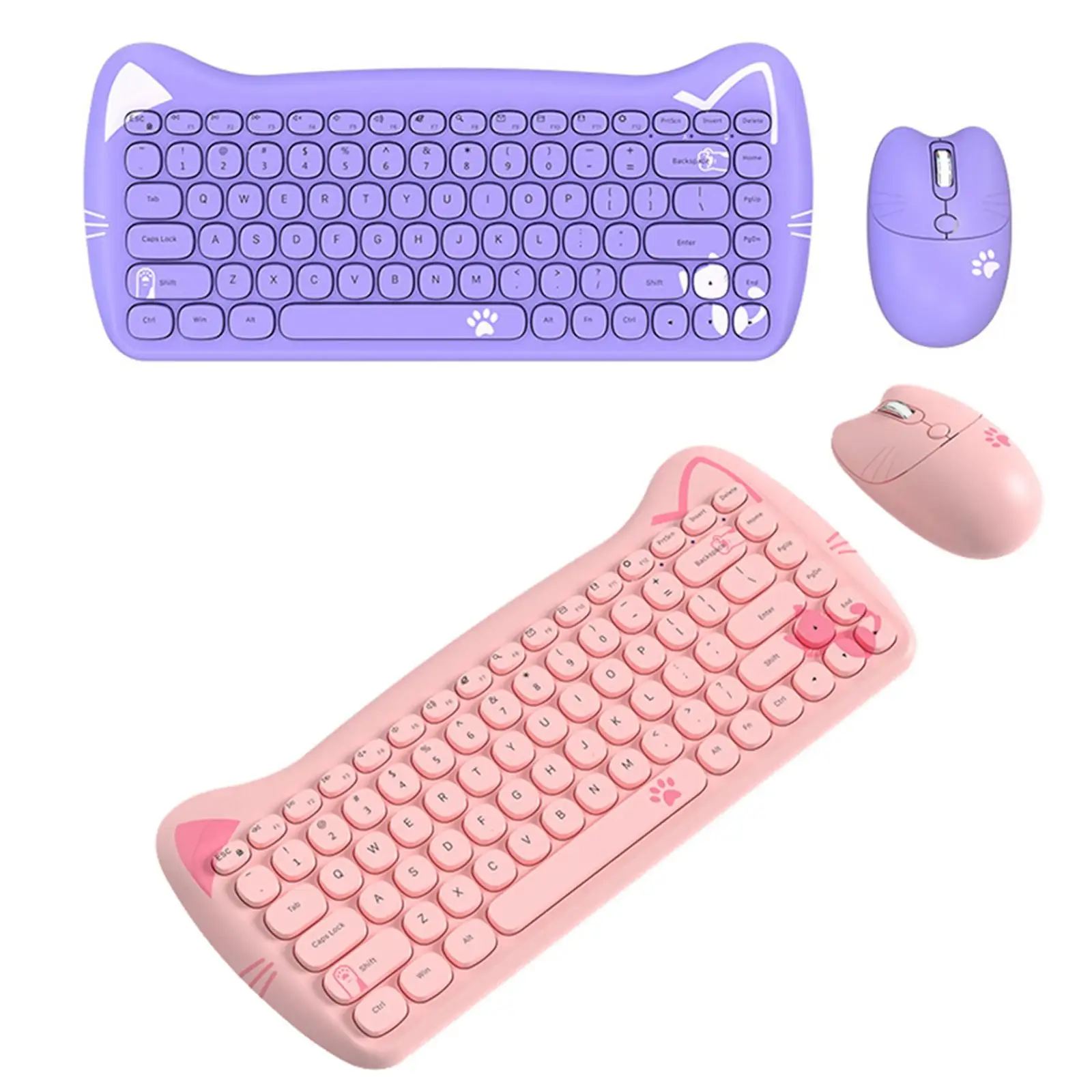 

Cute Cat Ears Wireless Keyboard and Mouse Combo, 84-Key Retro Round Key Caps Silent Click Mouse for Computer Office& Game PC