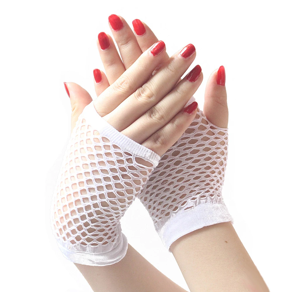 Women Sexy Black White Gloves Elbow&Wrist Long&Short Elegant Lady Disco Dance Costume Mesh Lace Fingerless Fishnet Gloves images - 6