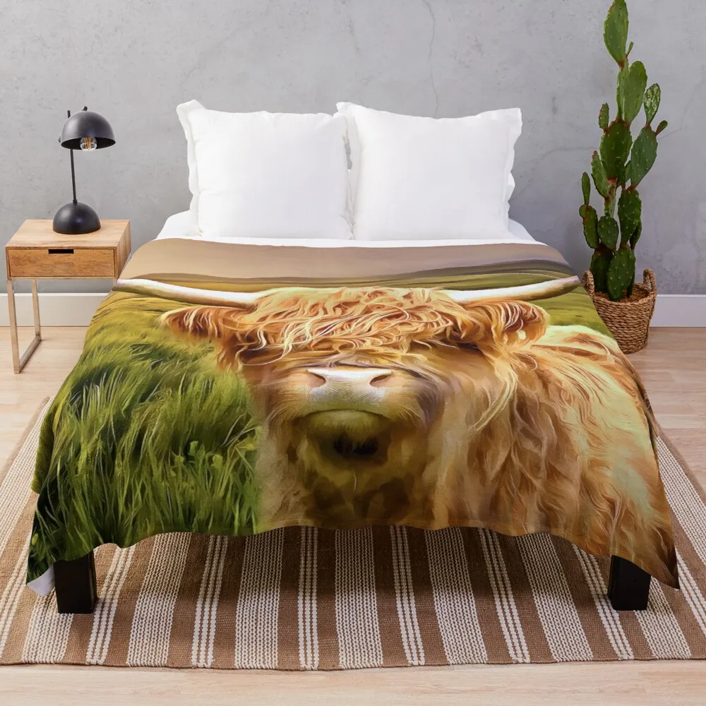 

Fleece Throw Blanket Yak Highland Cow Home Decor,Cattle Portrait Art Super Soft Warm Plush Bed TV Blankets for Couch/Sofa/Travel