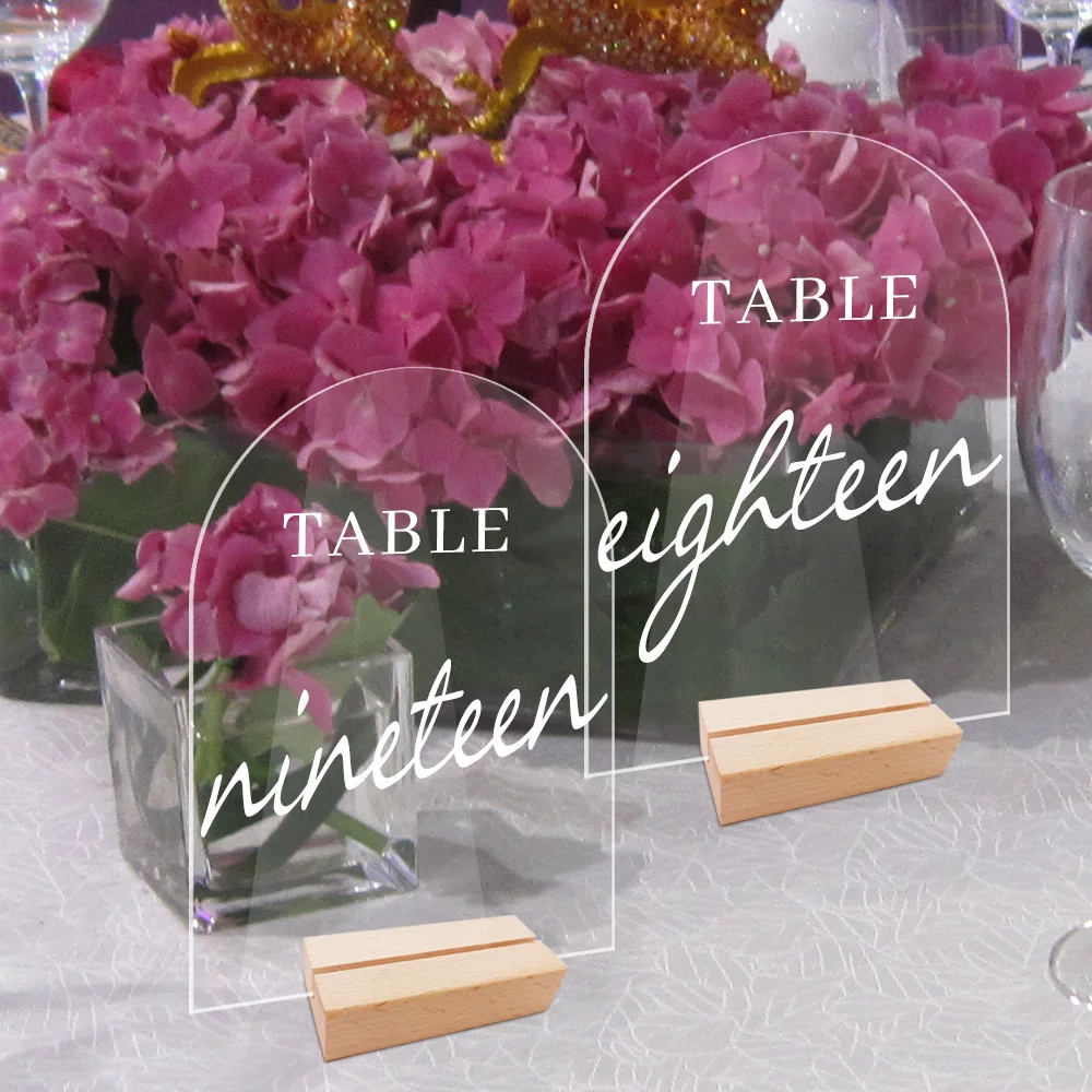 

Transparent Acrylic Arch-shaped Table Card Wedding Table Number Plate Table Card Banquet Diy Wooden Base Seat Plate Sign