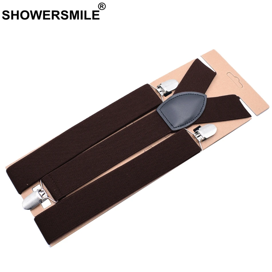 Коричневые подтяжки SHOWERSMILE, широкие мужские подтяжки для брюк для взрослых, подтяжки для брюк бордового цвета, свадебные деловые подтяжки д...