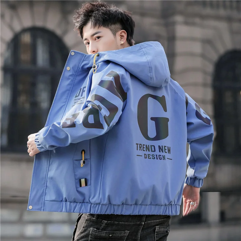 

2024 New Spring Autumn Cargo Coat Men Fashion Korean Handsome Casual Jacket Print Hip Hop Coats Male Size 4XL Dropshipping