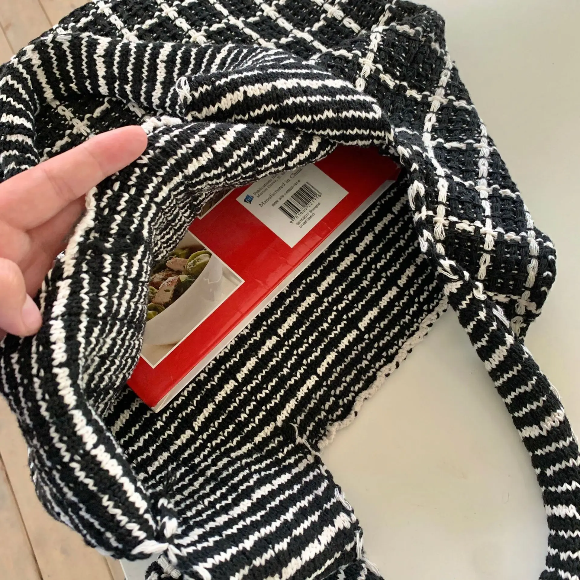 Black and White Plaid Shoulder Shopping Bag Designer Women's Korean Street Style Casual Tote Summer Trend Bright Color Wholesale