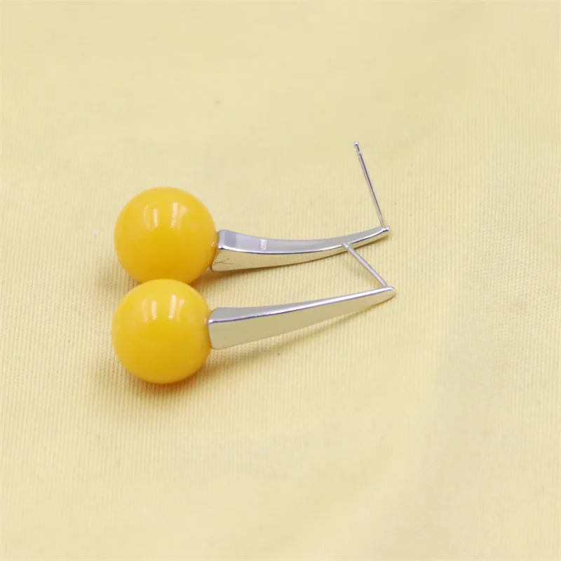 

ZFSILVER 925 Sterling Silver Korean Trendy Long Simple Fashion Luxury Amber Stud Earring Jewelry For Women Charm Party Gift Girl